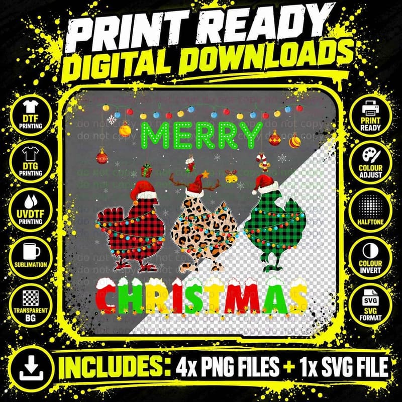Chicken Leopard Plaid Animal Farm Christmas Winter Png SVG Digital Bundle