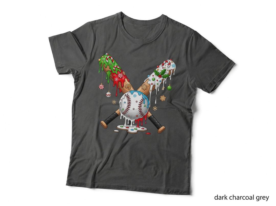 Christmas Baseball Bats Candy Cane Drip Holiday Cookie Player Gift T-Shirt