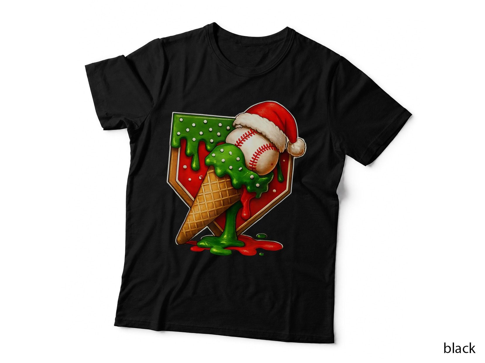 Christmas Baseball Ice Cream Cone Drip Holiday Gingerbread Home Plate T-Shirt