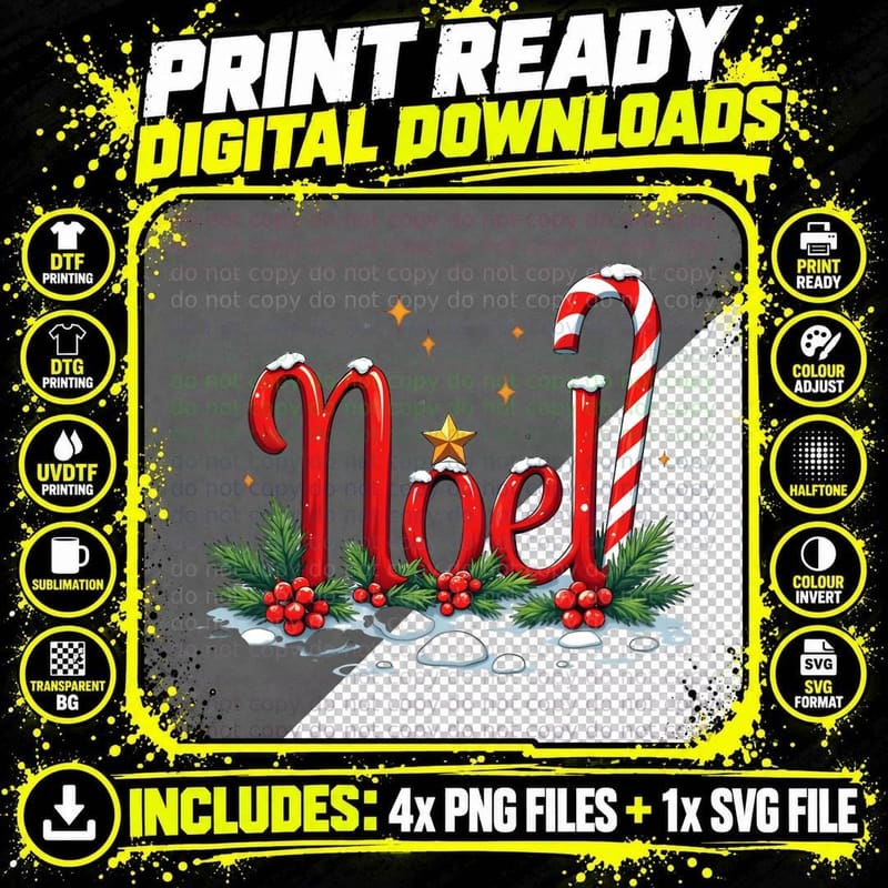 Christmas Candy Cane and Holly Shirt, Noel, Festive Png SVG Digital Bundle