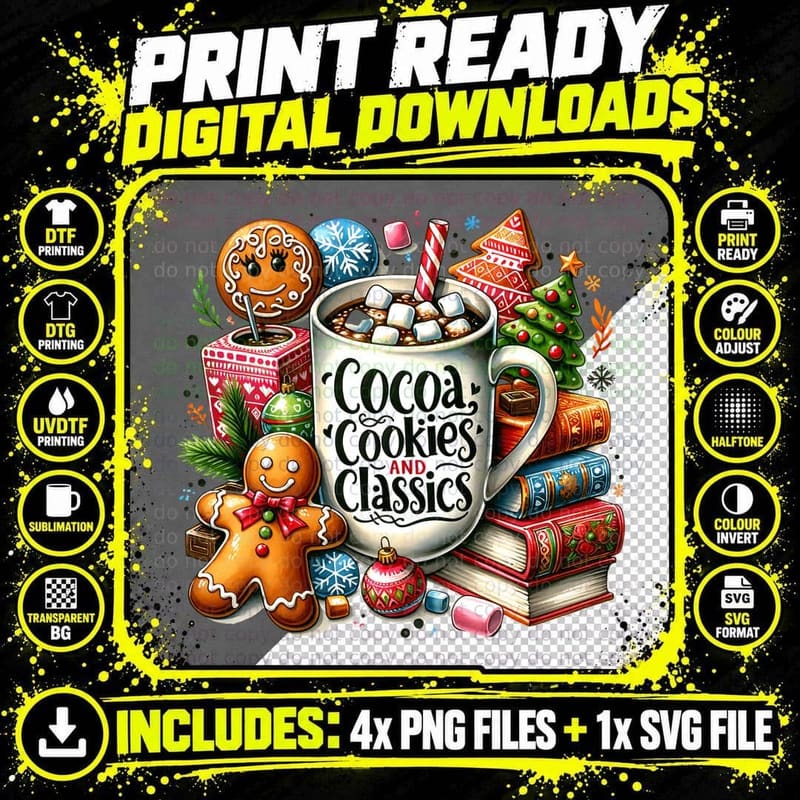 Christmas Cocoa Cookies and, Ugly Sweater Vibes Png SVG Digital Bundle