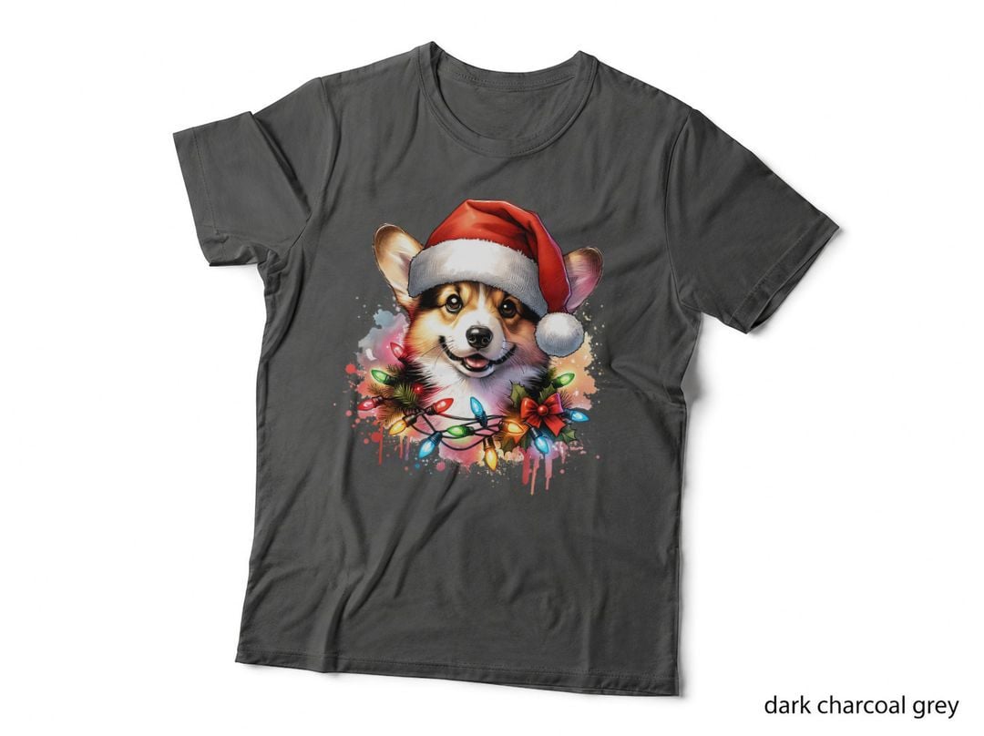 Christmas Corgi Santa Hat, Snowflake Accent, Cozy Cabin, Gift T-Shirt
