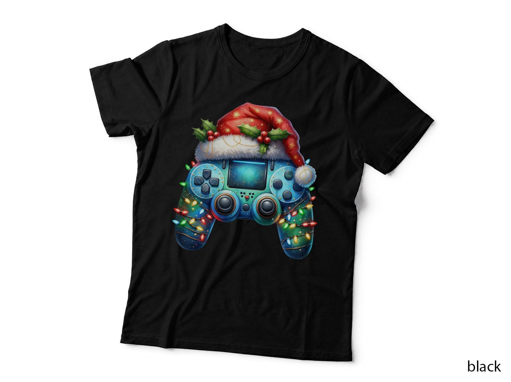 Christmas Gaming Controller Santa Hat Lights Esports Player Holiday Gift T-Shirt