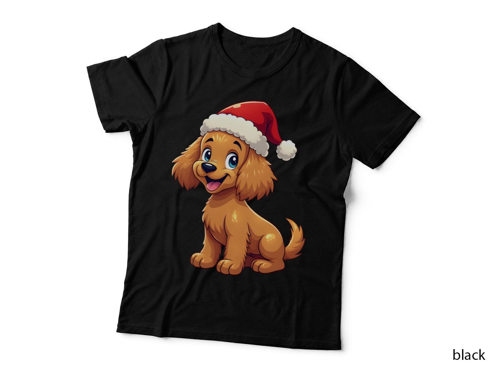 Christmas Golden Dog Santa Hat Floppy Ears Cartoon Pet T-Shirt