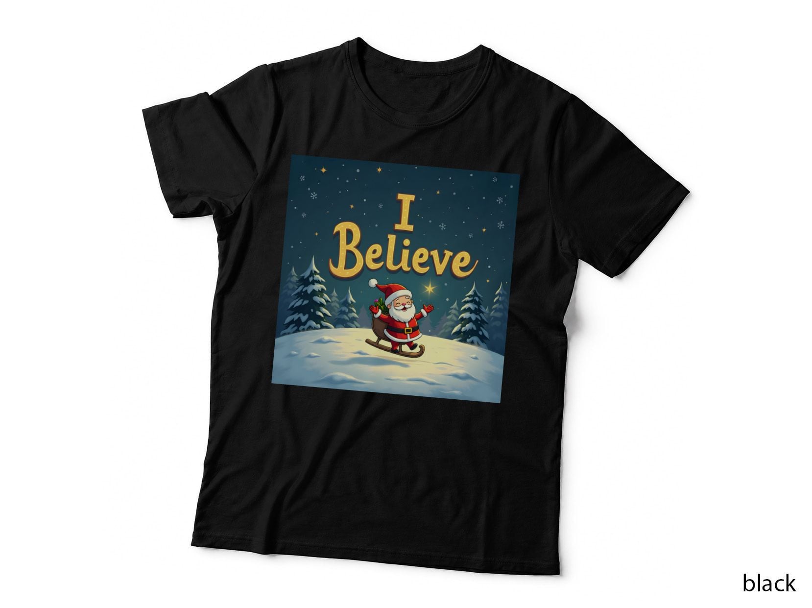Christmas Santa Sled Magical Winter Night Believe T-Shirt