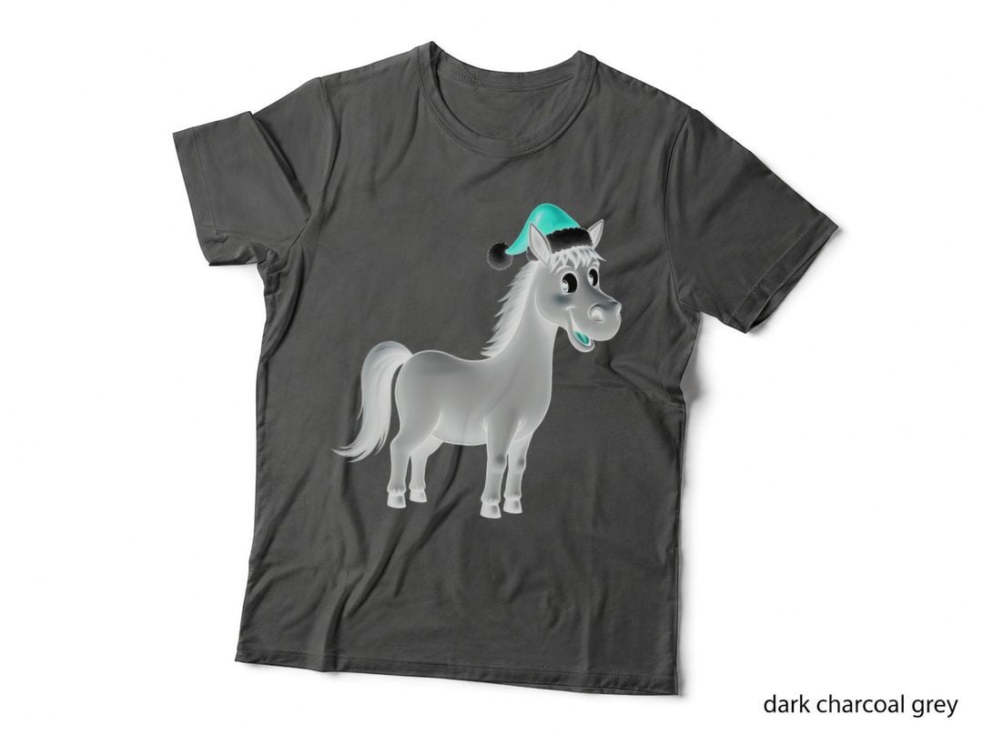 Chubby Christmas Horse, Black Cute Xmas Horse with Santa Hat T-Shirt