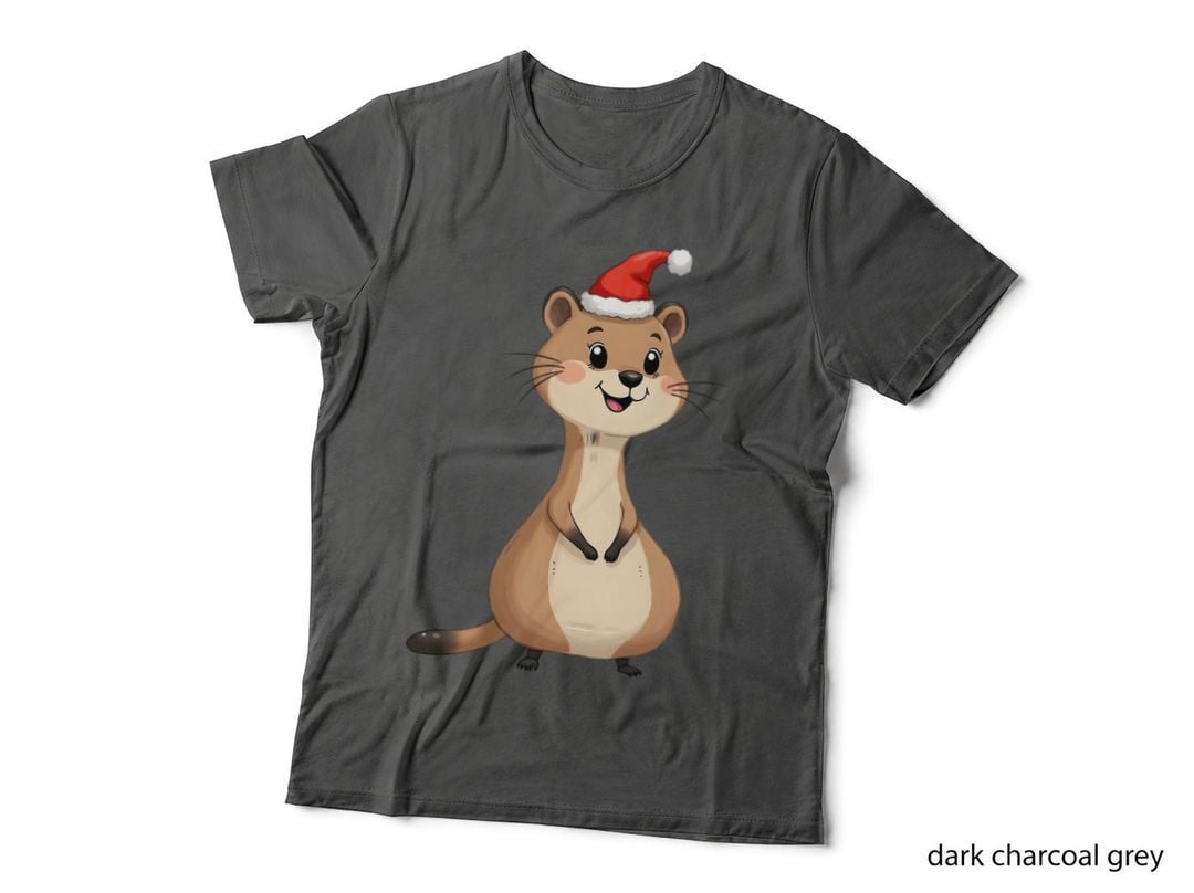 Chunky Meerkat with Santa Hat Cute Christmas Drawing T-Shirt
