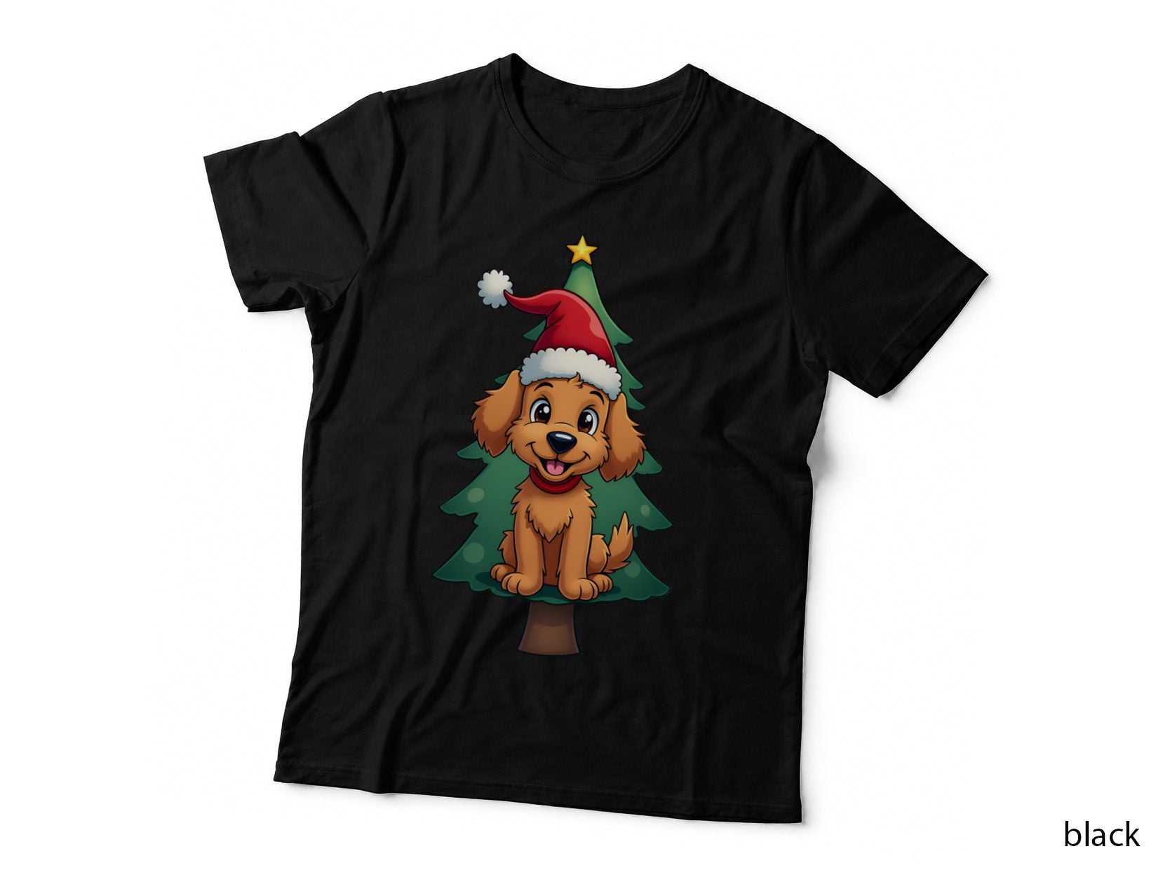 Cockapoo Puppy Christmas Tree Santa Hat Dog Lover Xmas T-Shirt