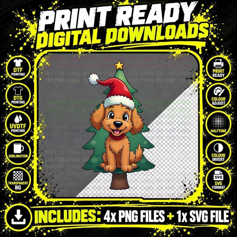 Cockapoo Puppy Christmas Tree Santa Hat Dog Lover Xmas Png SVG Digital Bundle