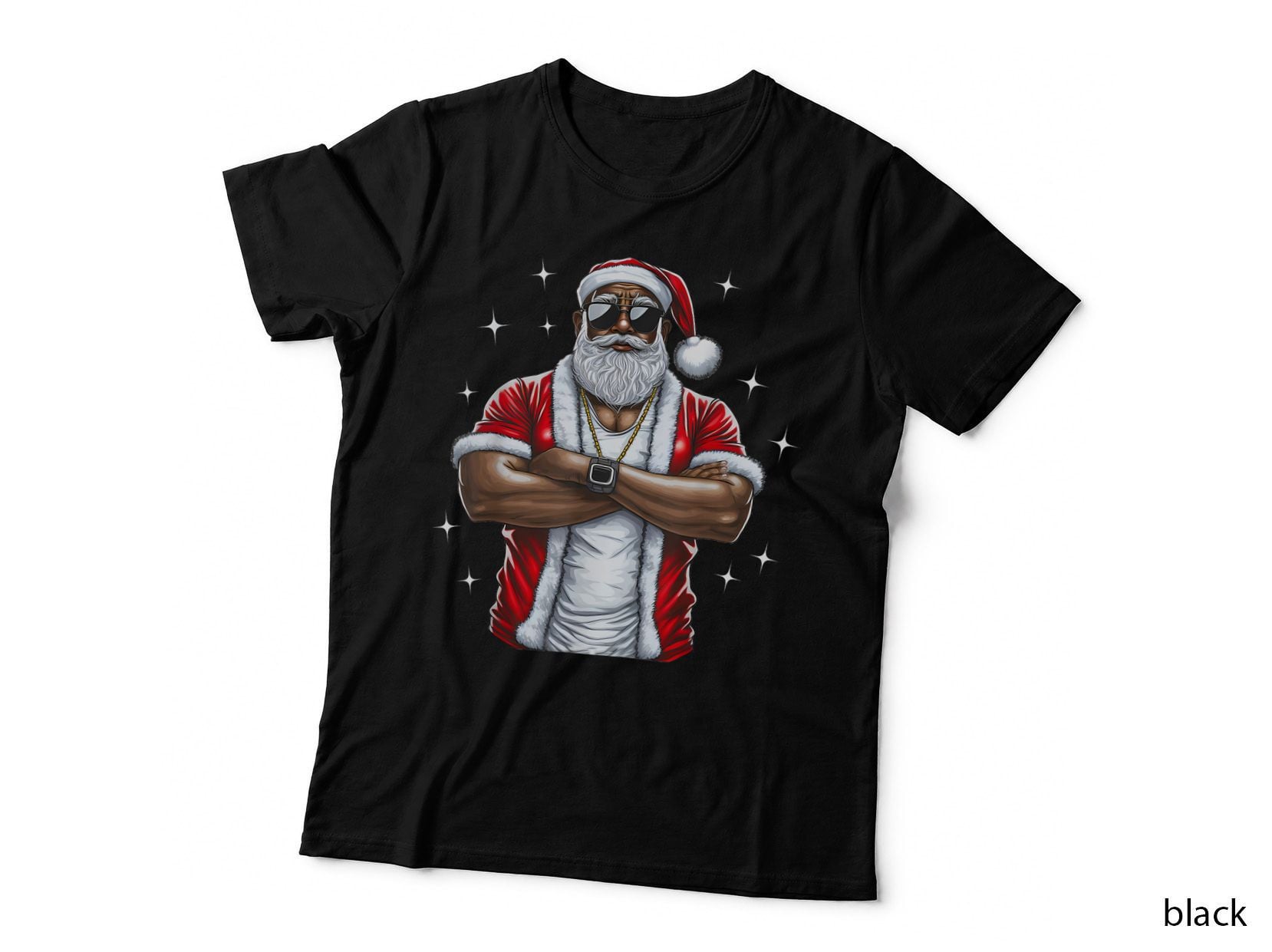 Cool Black Santa Claus Muscular Christmas Holiday Funny Gift Party T-Shirt