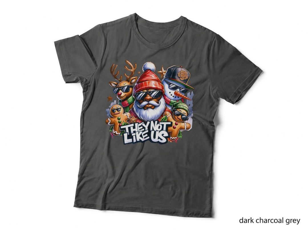 Cool Black Santa and Crew Urban Christmas Design Funny Holiday Vibes T-Shirt