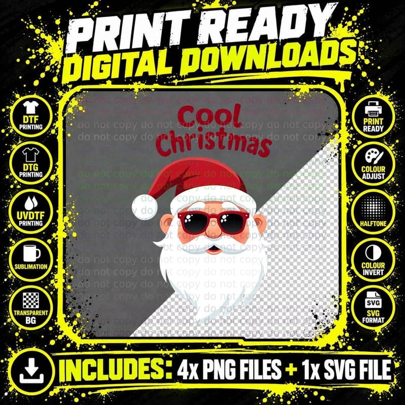 Cool Christmas Santa, Sunglasses Santa Png SVG Digital Bundle