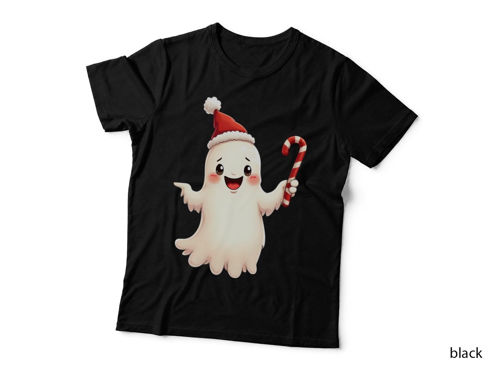 Cute Christmas Ghost Candy Cane Spooky Holiday T-Shirt