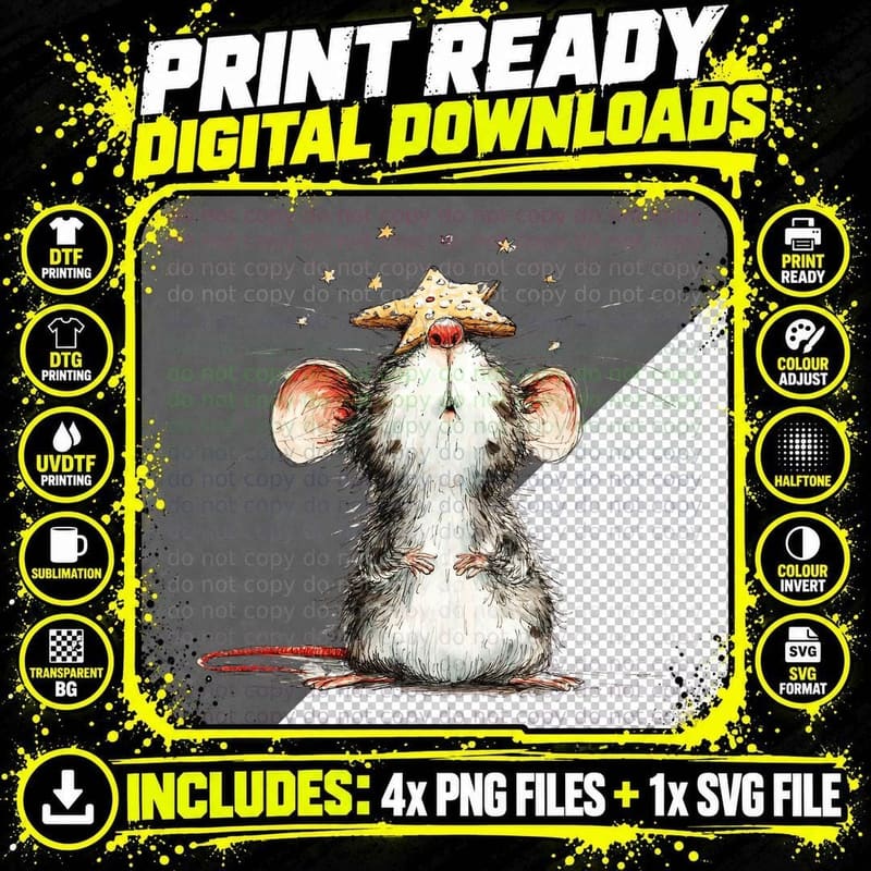 Cute Christmas Mouse Balancing Star Cookie Festive Png SVG Digital Bundle