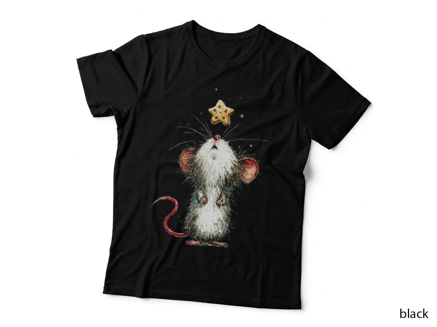 Cute Christmas Mouse Watching Star Cookie Winter Holiday Gift T-Shirt