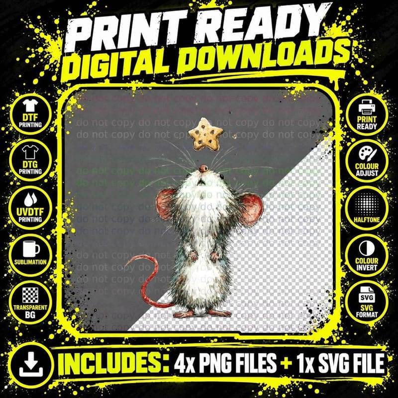 Cute Christmas Mouse Watching Star Cookie Winter Holiday Png SVG Digital Bundle