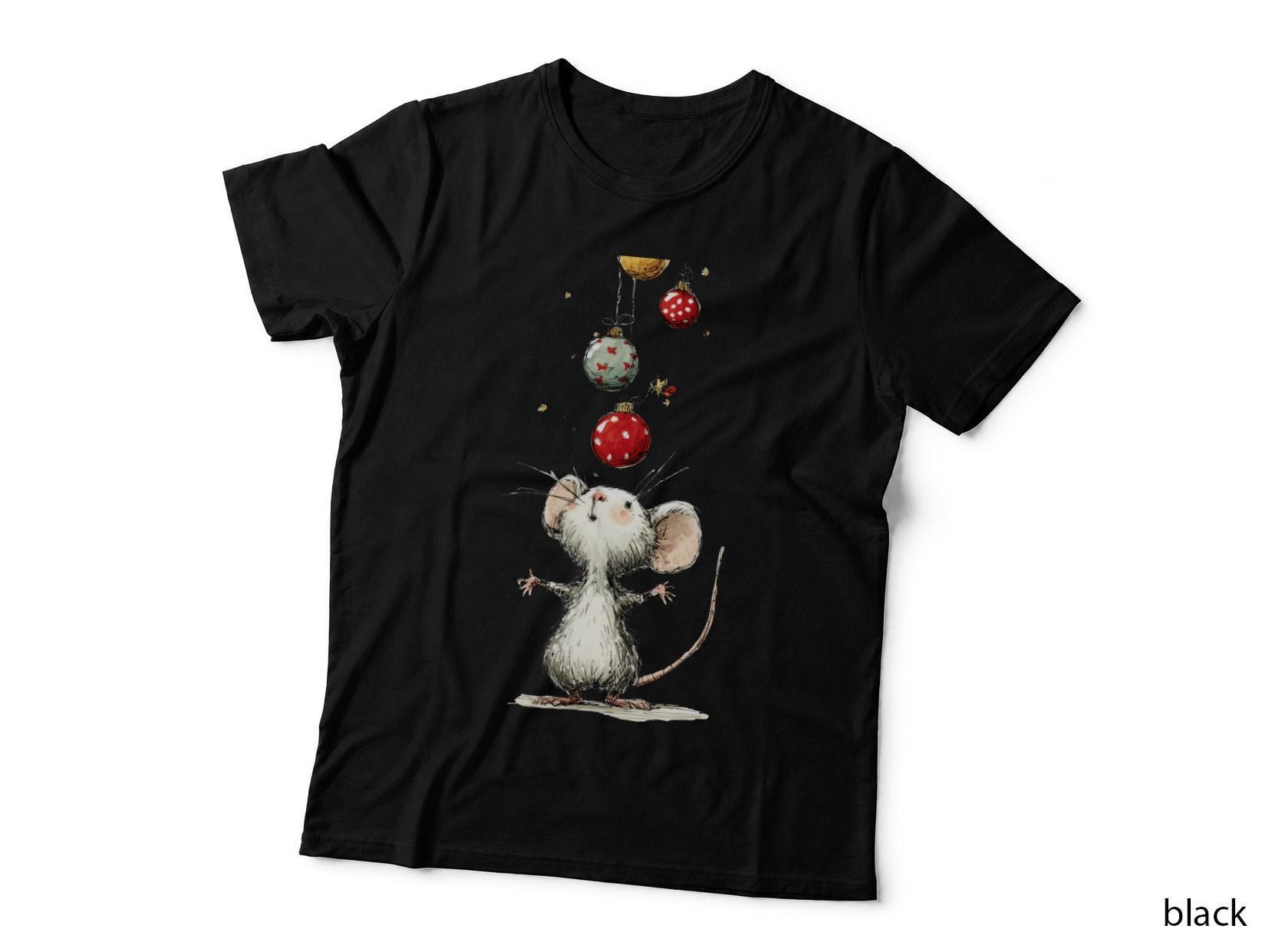 Cute Christmas Mouse with Ornaments Holiday Gift Animal Lover T-Shirt