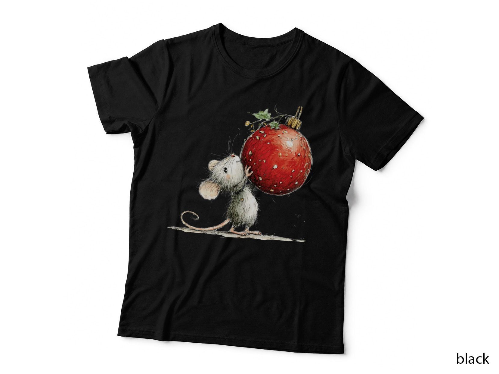 Cute Christmas Mouse with Red Bauble Ornament Holiday Gift T-Shirt