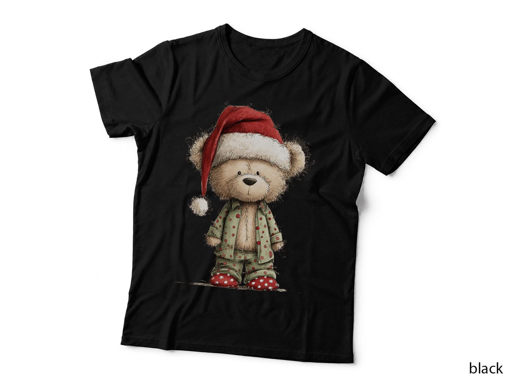 Cute Christmas Teddy Bear in Pajamas and Santa Hat Holiday T-Shirt