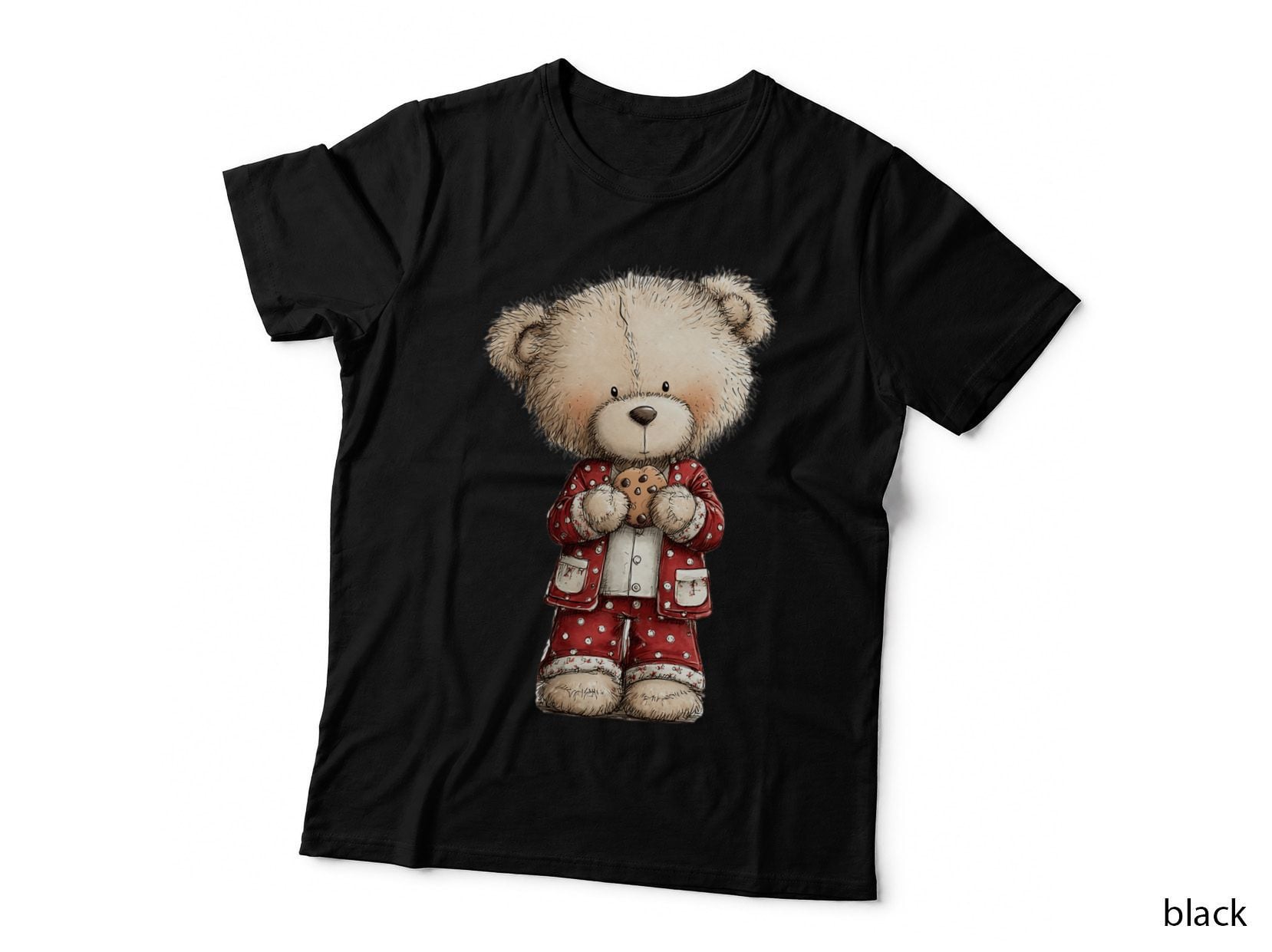 Cute Christmas Teddy Bear in Red Pajamas Holding Cookie Holiday T-Shirt