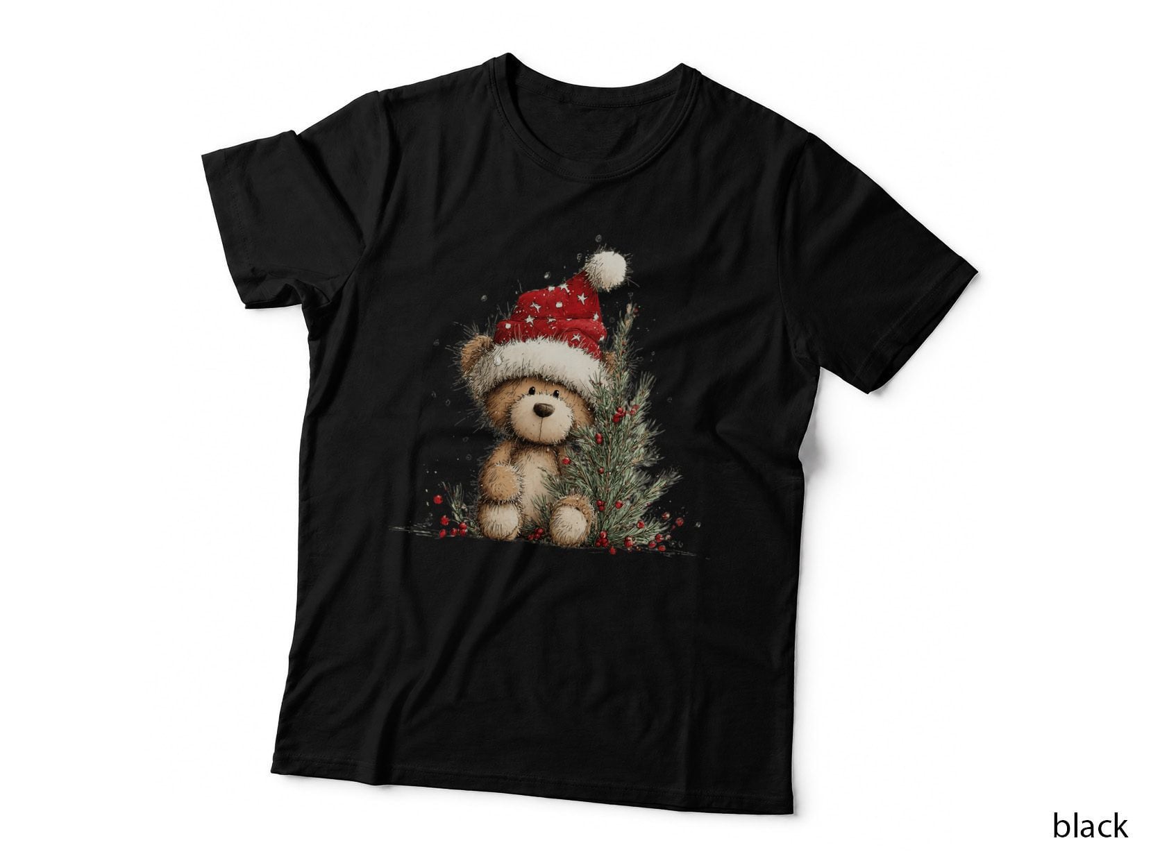 Cute Christmas Teddy Bear with Santa Hat and Tree Holiday T-Shirt