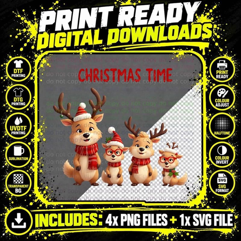 Cute Festive Animal Friends Holiday Christmas Time Png SVG Digital Bundle