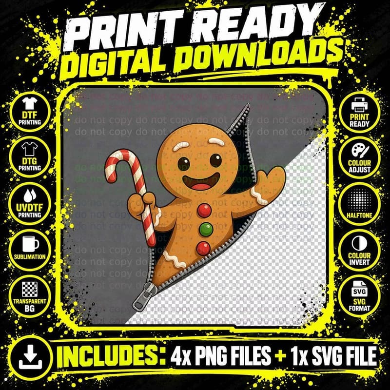 Cute Gingerbread Man Candy Cane Christmas Cookie Holiday Png SVG Digital Bundle