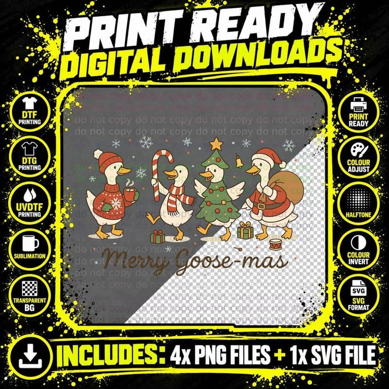 Cute Merry Goosemas Christmas Geese Holiday Party Png SVG Digital Bundle