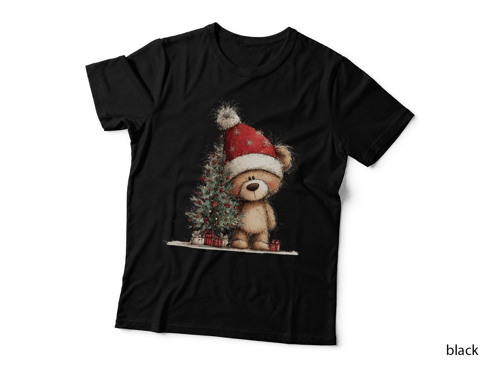 Cute Santa Bear by Decorated Christmas Tree Winter Wonderland T-Shirt