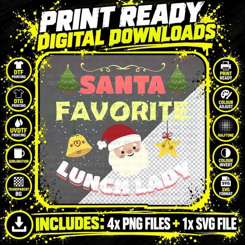 Cute Santas Xmas Favorite Lunch Lady Christmas Boys Kid Png SVG Digital Bundle