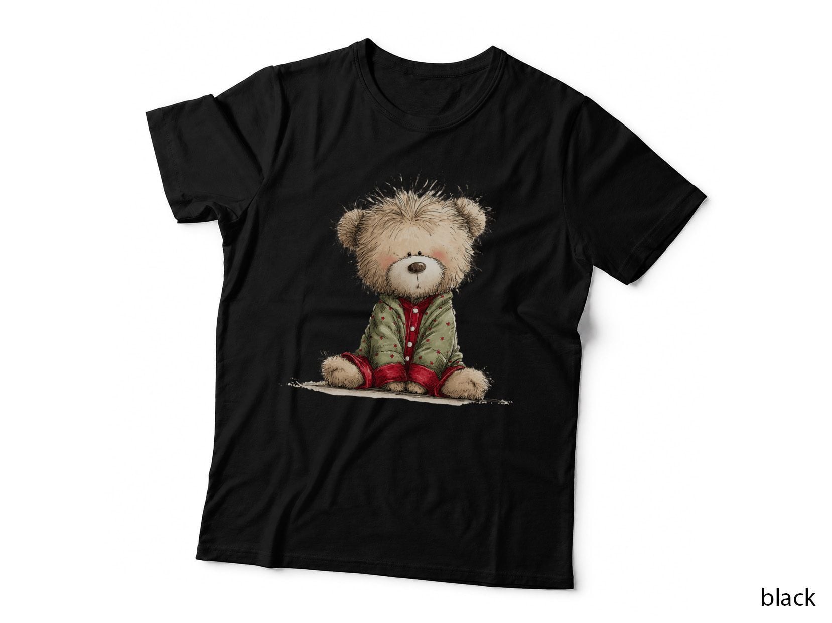 Cute Sleepy Teddy Bear in Pajamas Cozy Christmas Morning T-Shirt