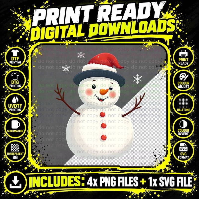 Cute Winter Snowman Graphic, Whimsical Holiday 4 T-Shirt Png SVG Digital Bundle