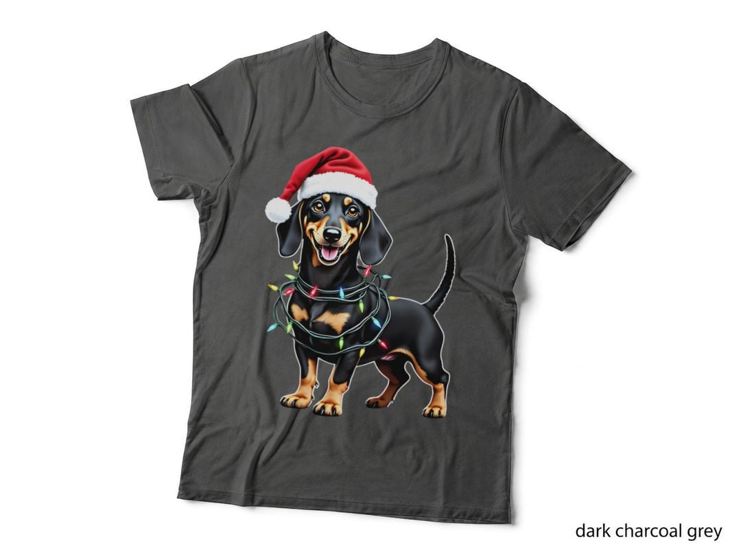 Dachshund Christmas Lights Santa Hat Joyful Festive Wiener Dog T-Shirt