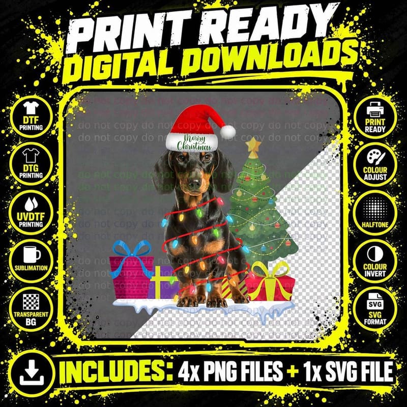 Dachshund Dackel Wiener Dog Ugly Christmas Sweater Png SVG Digital Bundle
