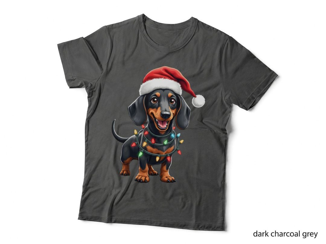 Dachshund Xmas Lights Santa Hat Funny Christmas Festive Holiday Wiener T-Shirt