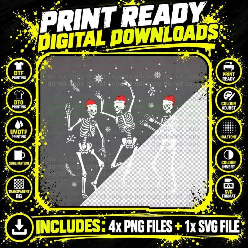 Dancing Skeleton Christmas 2021 Spooky Funny Christmas Png SVG Digital Bundle