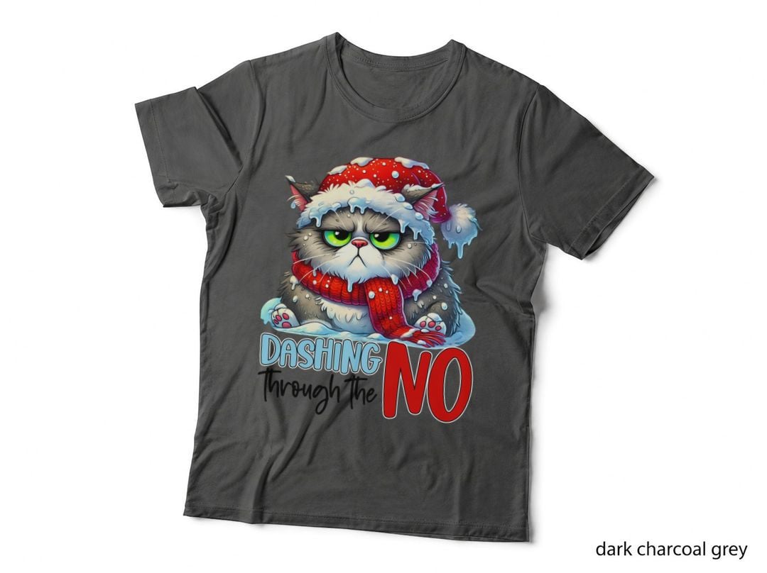Dashing Through the NO Grumpy Cat in Santa Hat Funny Christmas T-Shirt