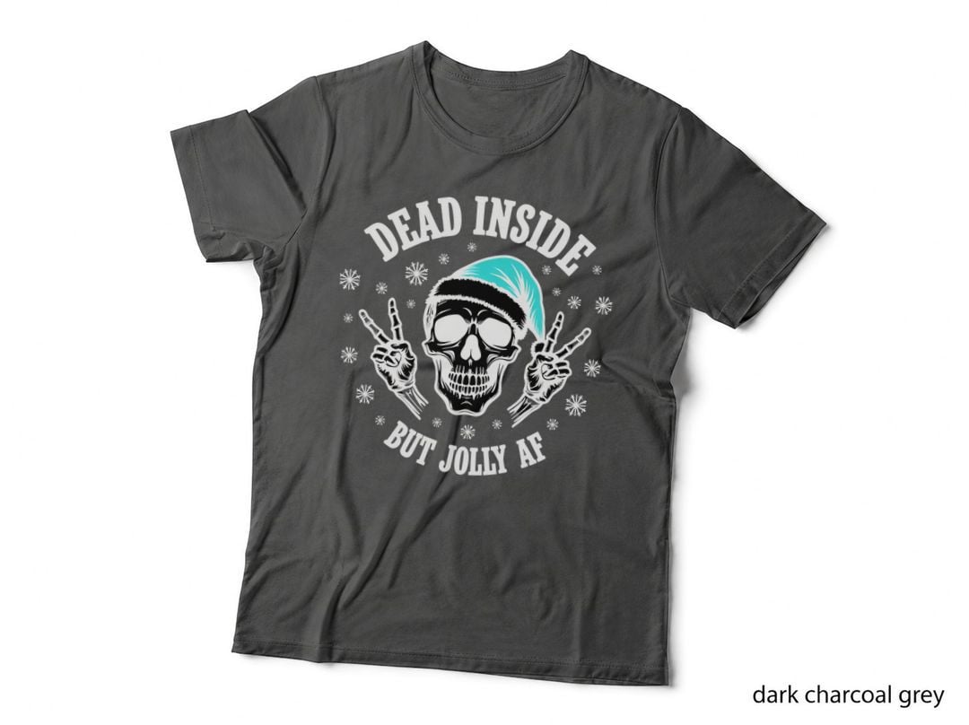 Dead Inside but Jolly AF Skull Peace Sign Christmas T-Shirt