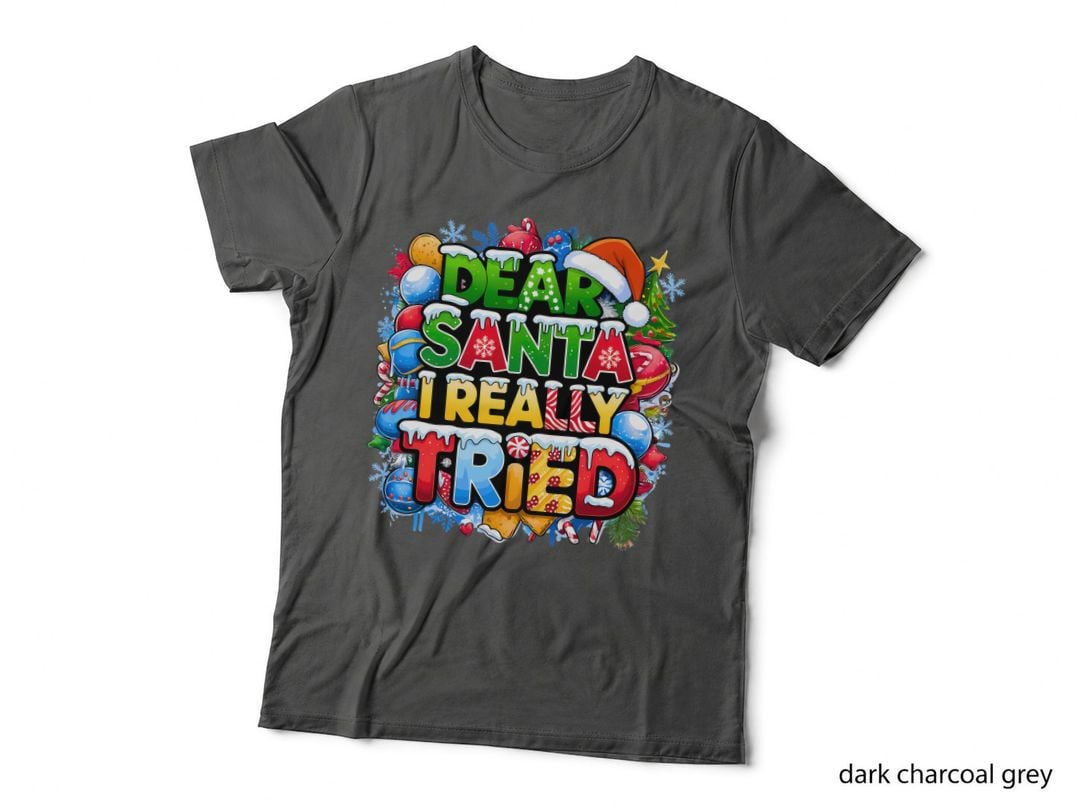 Dear Santa I Really Tried Funny Christmas Holiday Family Matching Gift T-Shirt