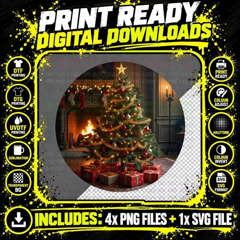 Detailed Ornate Christmas Tree T-Shirt Png SVG Digital Bundle