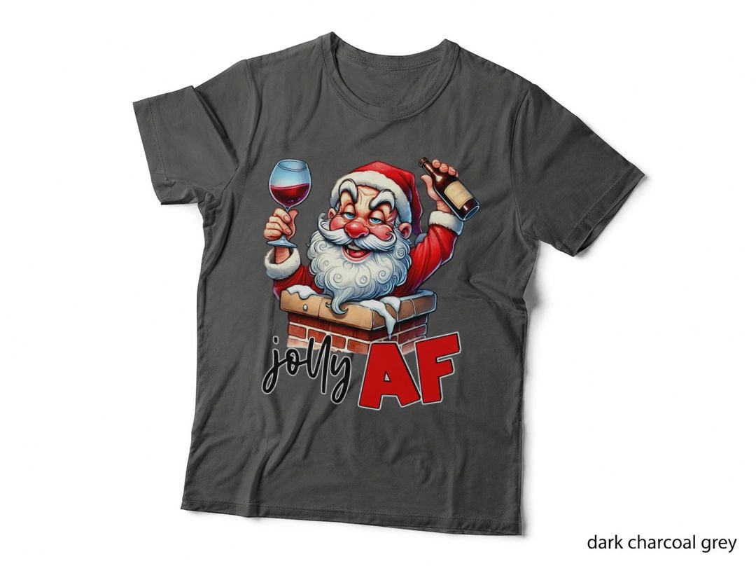 Drunk Santa Chimney Wine Bottle Funny Christmas Jolly AF Gift T-Shirt