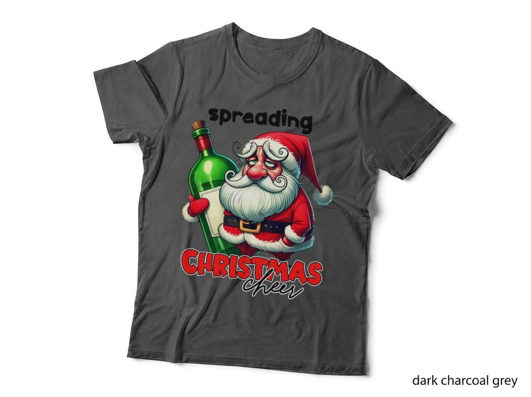 Drunk Santa Wine Bottle Funny Spreading Christmas Cheer Holiday T-Shirt