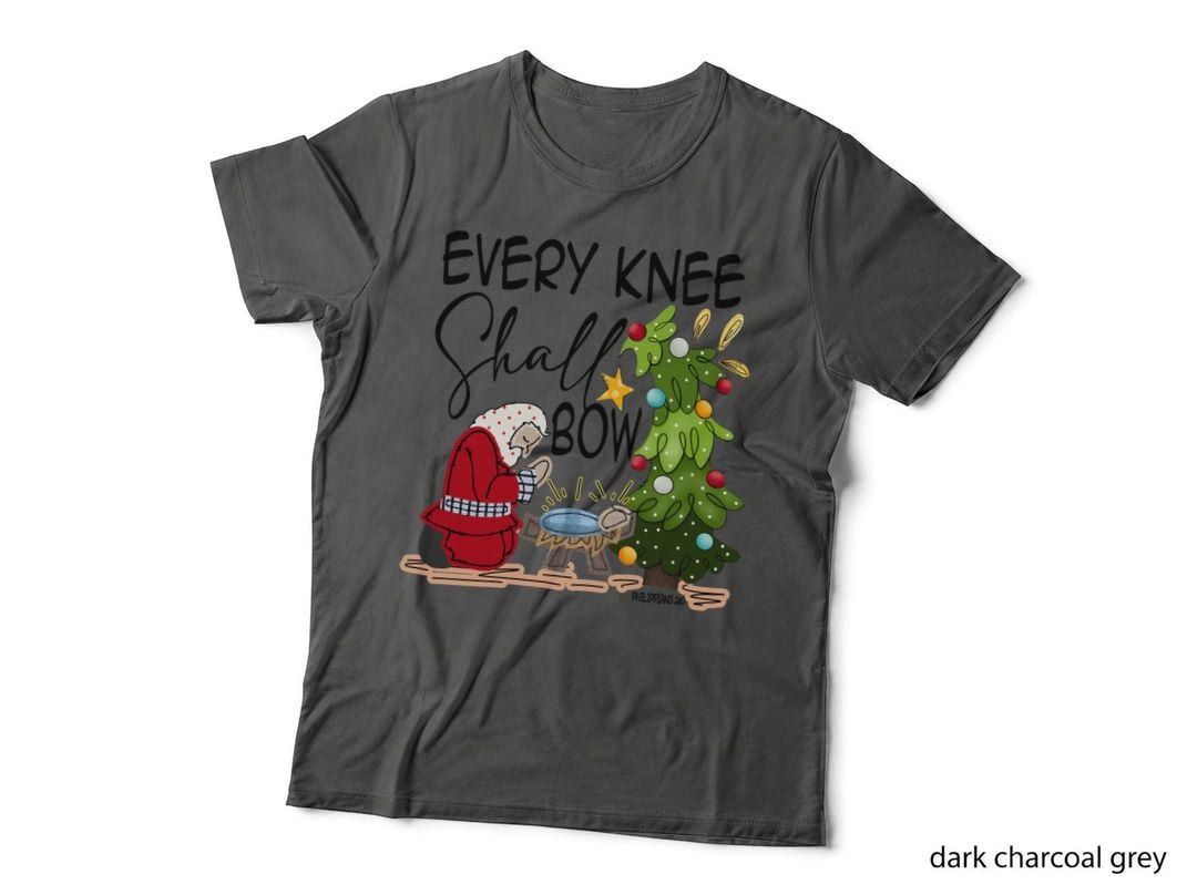 Every Knee Shall Bow Christian Christmas Santa Claus Faith Gift T-Shirt