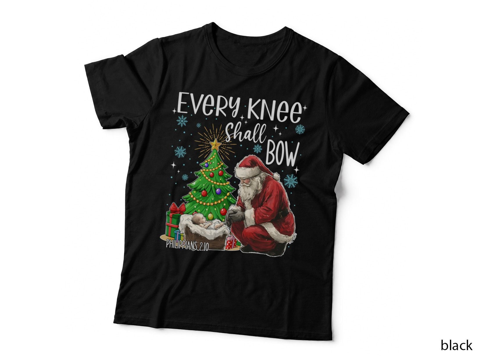 Every Knee Shall Bow, Baby Jesus, Kneeling Santa Gift T-Shirt