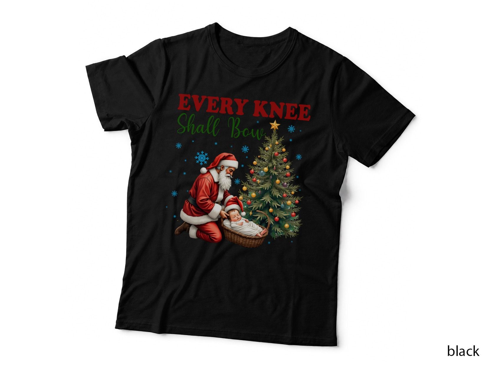 Every Knee Shall Bow, Nativity Scene, Santa Christmas Gift T-Shirt