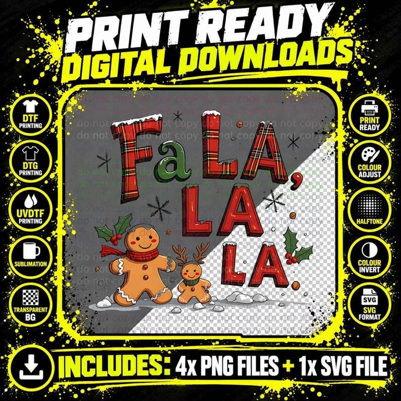 Fa La La La La Gingerbread Men and Plaid Letters Png SVG Digital Bundle