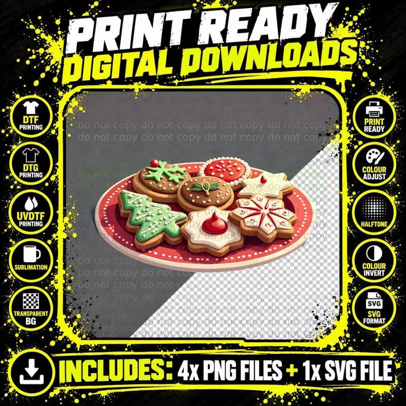 Festive Christmas Cookies Art T-Shirt Png SVG Digital Bundle