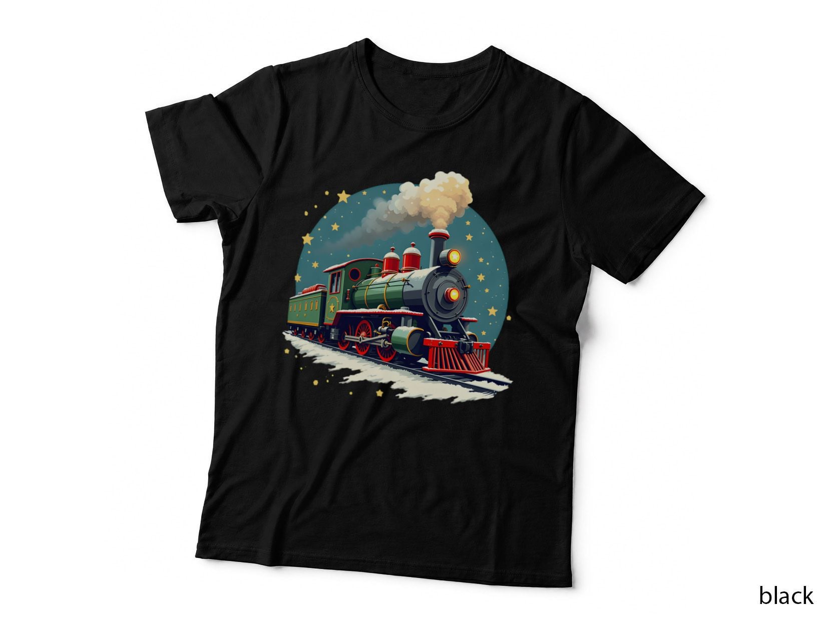 Festive Christmas Train Stars Snowflakes Winter Holiday Celebration T-Shirt