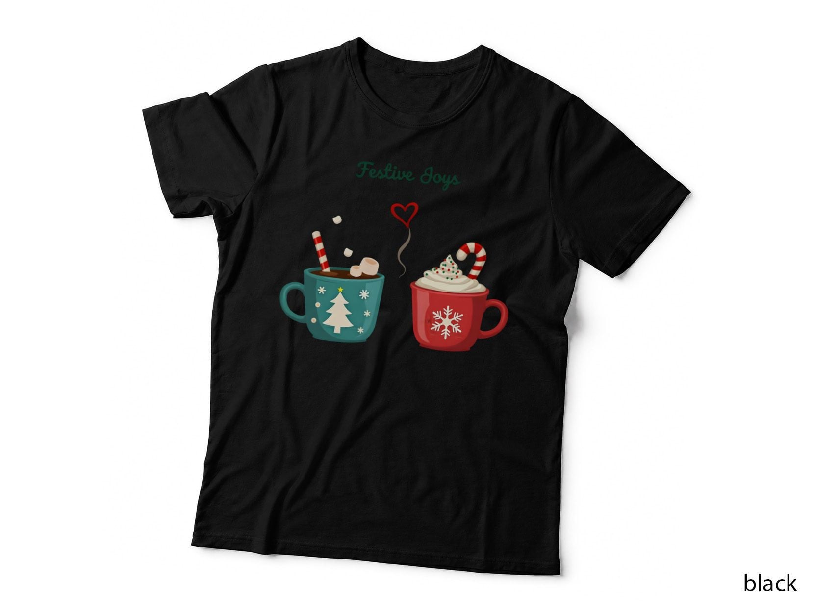 Festive Joys Christmas Mugs Hot Cocoa & Candy Cane T-Shirt