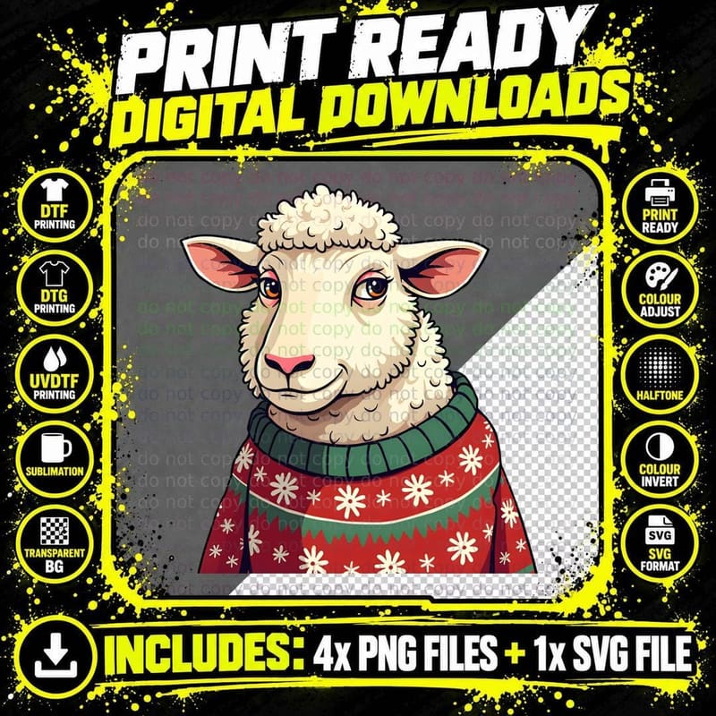 Festive Jumper Sheep Bah Humbug T-Shirt Png SVG Digital Bundle